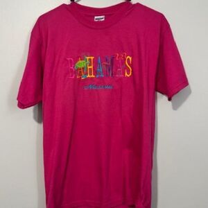 USED Woman's Jerzees Nassau Bahamas Short Sleeve T Shirt Color Dark Pink Size M